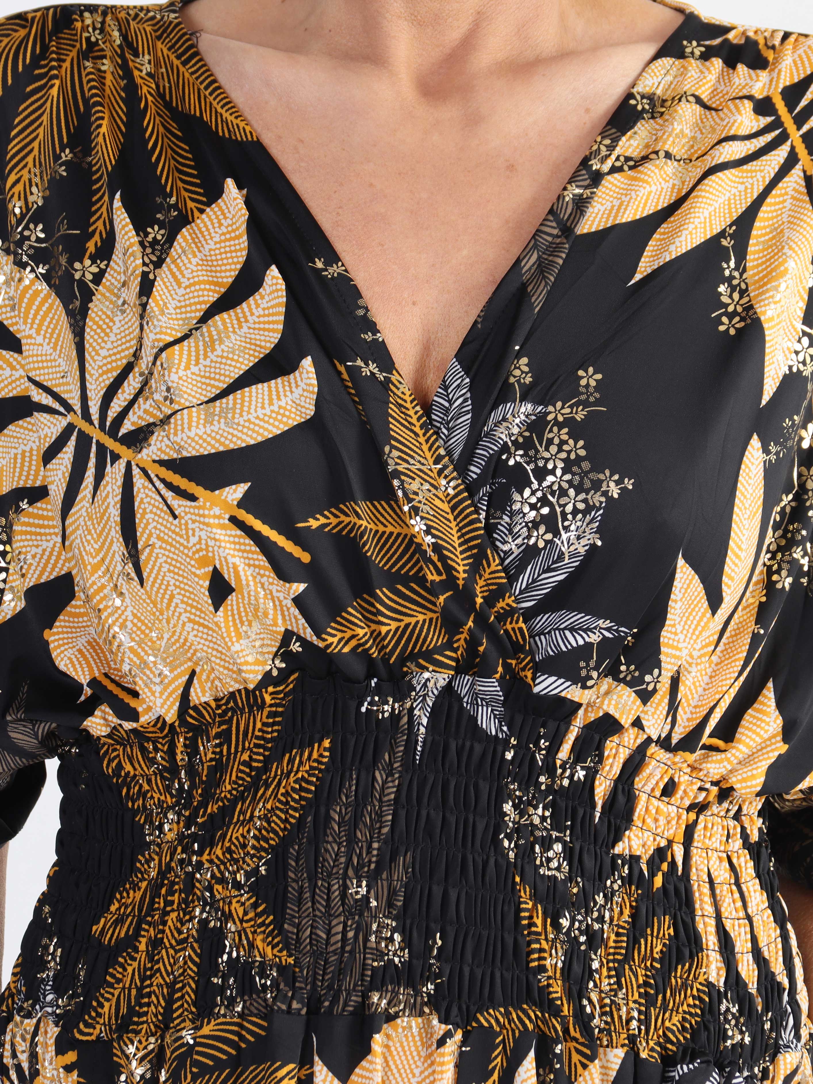 Pams Multi Leaf Jumpsuit - Jumpsuit med resår och bladmönster i stora storlekar